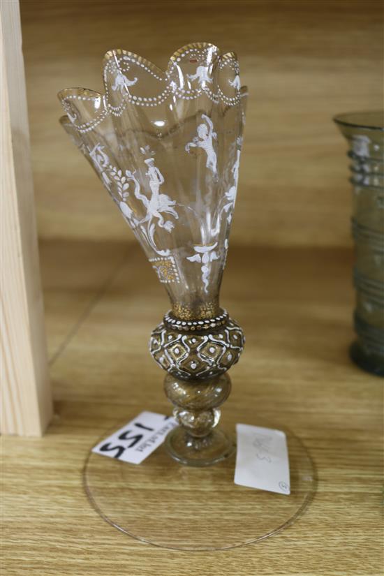 An early Venetian or facon de Venise enamelled glass goblet, a goblet and a beaker (3)